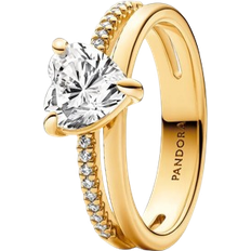 Damen/Unisex Schmuck Pandora Double Band Heart Ring - Gold/Transparent