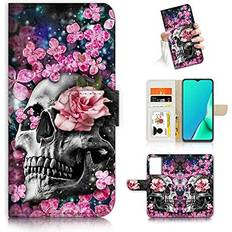 for Samsung S21 Ultra, for Samsung Galaxy S21 Ultra 5G, Designed Flip Wallet Phone Case Cover, A24373 Flower Sugar Skull 24373