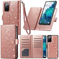 Samsung Galaxy S20 FE Wallet Cases Varikke Samsung S20 FE Case Wallet, Case for Samsung S20 FE 5G with Card Holders & Magnetic Detachable Cover & Kickstand & Lanyard Strap Glitter PU Leather Folio Flip Case for Galaxy S20 FE, Rose Gold