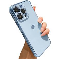 Mobile Phone Accessories MTBacon Compatible with iPhone 13 Pro Max Case Luxury Plating Love Heart Electroplated Edge Cute Side Small Love Pattern Soft TPU Shockproof Camera Protective Case for iPhone 13 Pro Max Sierra Blue