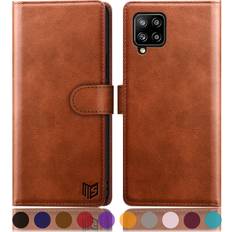 SUANPOT for Samsung Galaxy A12 with RFID Blocking Leather Wallet case Credit Card Holder, Flip Folio Book Phone case Shockproof Cover for Women Men for Samsung A12 case Wallet Light Brown