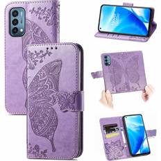 Purple Wallet Cases Yewos Compatible with Oneplus Nord N200 5G Case Light Purple Leather PU Wallet Embossed Butterfly 3D Pattern Premium PU Flip Cover for Girly [Magnetic Closure] with Card Slots/Wrist Strap/Stand