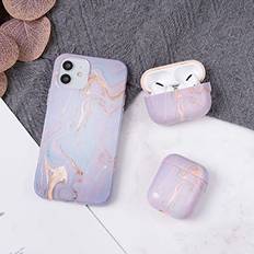 Mobile Phone Covers Mixed Purple Marble Phone case & airpods case Set iPhone 12/12 Pro Marble Decals Case, Water Paste Process Soft Flexible TPU Purple Marble Protective Cover for Apple iPhone 12/12 Pro 6.1"