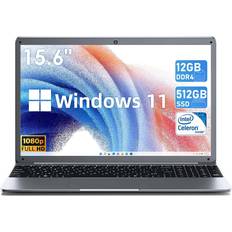 SGIN Laptop, 15.6 Inch FHD 1920x1080 IPS, 12GB DDR4 512GB SSD, Intel Celeron N5095 Processor(Up to 2.9GHz), Webcam, WiFi, 2*USB 3.0, Bluetooth 4.2, Mini HDMI