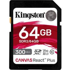 64 GB - SDXC Minnekort Kingston Canvas React Plus SDXC Class 10 UHS-II U3 ​​V90 300/260MB/s 64GB