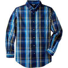 Checkered Clothing KingSize Big & Tall Long Sleeve Wrinkle Free Sport Shirt - Midnight Navy Plaid