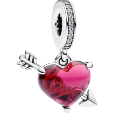 Pandora Heart & Arrow Murano Dangle Charm - Silver/Pink/Transparent