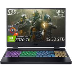 2 TB Laptops Acer Nitro 5 Gaming Laptop 15.6" QHD 165Hz (AMD 8-Core Ryzen 7 6800H (Beat i9-11900H ), NVIDIA GeForce RTX 3070 Ti 8GB, 32GB DDR5 RAM, 2TB PCle SSD) RGB Backlit, Webcam, WiFi 6E, Win 11 Home, Black
