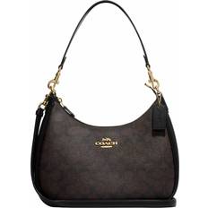 Brown - Leather Handbags Coach Teri Hobo Bag In Signature Canvas - Gold/Brown Black