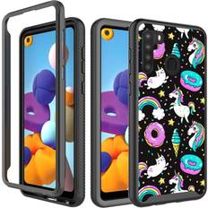 Mobile Phone Accessories Case Town Compatible with Samsung Galaxy A21, Rainbow Unicorn Black Pattern Full Body Dual Layer Heavy Duty Shockproof Shockproof Defender Transparent Bumper Back Cover Case for Samsung Galaxy A21