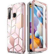 Mobile Phone Accessories Popshine Marble Series Designed for Samsung Galaxy A21 Case, Premium Hybrid Slim Stylish Full Body Protective Flexible TPU Bumper Case with Built-in-Screen Protector, Liquid Marble Pink