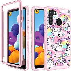 Case Town Compatible with Samsung Galaxy A21, Rainbow Unicorn Pink Pattern Full Body Dual Layer Heavy Duty Shockproof Shockproof Defender Transparent Bumper Back Cover Case for Samsung Galaxy A21