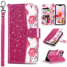 Apple iPhone 13 Pro Wallet Cases ULAK Compatible with iPhone 13 Pro Wallet Case for Women, Premium PU Leather Flip Cover with Card Holder Kickstand Feature Protective Phone Case Designed for iPhone 13 Pro 6.1 inch Rose Glitter
