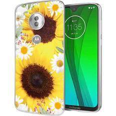 Moto G7 Case, Moto G7 Plus Phone Case with Flowers, Ueokeird Slim Shockproof Clear Floral Pattern Soft Flexible TPU Back Phone Cover for Motorola Moto G7/G7 Plus Sunflower