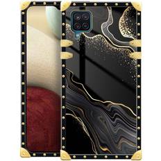 DAIZAG Samsung Galaxy A12 4G Case,Black Gold Marble Samsung A12 4G Cases for Girls Womens,Luxury Golden Decoration Square Soft TPU Shockproof Protective Hard PC Back Samsung A12 4G Case 6.5 inch