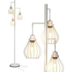 LED Floor Lamps & Ground Lighting Brightech Teardrop LED with 3 Elegant Cage Heads & Edison Bulbs White 68"