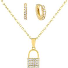 Adina Eden Pavé Lock Necklace X Huggie Earring Combo Set - Gold/Transparent