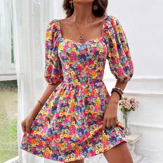 Shein Midi Dresses Shein Sweetheart Collar Floral Print Vacation Dress
