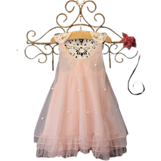 TOPGOD Girl's Princess Party Pearl Lace Flower Fancy Gown Backless Dress - Pink