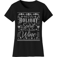 Christmas Sweaters Private Label Women's Best Mom Christmas T-Shirts I'm Full of Holiday Spirit It's Called Wine Ugly Sweater Black
