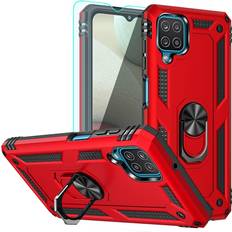 YZOK for Galaxy A12 Case, Samsung A12 Case, with HD Screen Protector,[Military Grade] Ring Car Mount Kickstand Hybrid Hard PC Soft TPU Shockproof Protective Case for Samsung Galaxy A12 Red