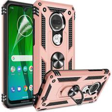 Cases Gritup Compatible for Moto G7 Case, Moto G7 Plus Case with HD Screen Protector, Military-Grade Shockproof Protective Phone Case with Magnetic Kickstand Ring for Motorola Moto G7 G7 Plus Rose Gold