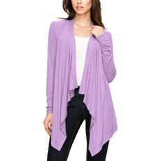 Purple - Women Cardigans Women's Basic Draped Long Sleeve Open Front Knit Cardigan LILAC