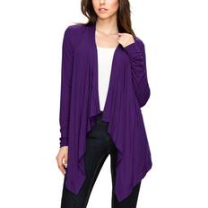 Purple - Women Cardigans Women's Basic Draped Long Sleeve Open Front Knit Cardigan DARK PURPLE