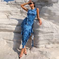 Shein Midi Dresses Shein WomenS Patchwork Tie Dye Strapless Dress With Ruffle Hem