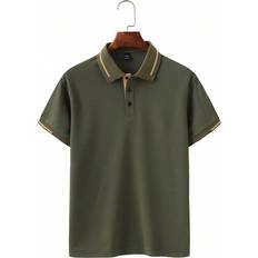 Shein Men's Contrast Color Short Sleeve Polo Shirt With Decorative Details