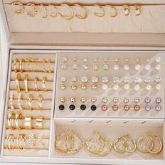 Damen/Unisex Schmuck Shein 108pcs/Set Simple Faux Pearl, Rhinestone & Metallic Geometric Design Stud Earrings, Hoop Earrings For Women, Vacation, Date, Daily Wear Without Box