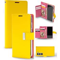 Yellow Wallet Cases GOOSPERY Rich Wallet Case Designed for Galaxy S23, Extra Card Slot Flap Functional & Fashionable Stylish PU Leather Flip Card Holder Phone Cover Yellow