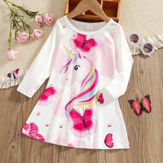 Patpat Children's Clothing Patpat Toddler Girl Animal Unicorn Butterfly Print Long-Sleeve Dress