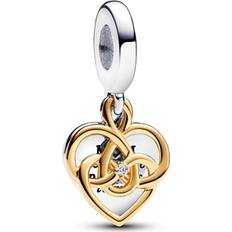 Gold - Silver Charms & Pendants Pandora Lab Grown Engravable Mom Double Dangle Charm - Silver/Gold/Diamond