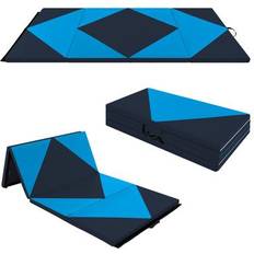 Costway Fitness Costway 8 Feet PU Leather Folding Gymnastics Mat with Hook and Loop Fasteners-Blue