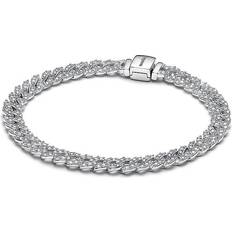 Silver Bracelets Pandora Timeless Pavé Cuban Chain Bracelet - Silver/Transparent