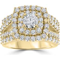 Wedding and engagement rings Pompeii3 Double Cushion Halo Trio Ring - Gold/Diamonds