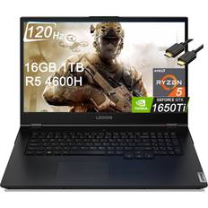 Legion 5 15.6" Full HD IPS 120Hz Gaming Laptop (AMD Ryzen 5 4600H, 16GB RAM, 1TB PCIe SSD, GeForce GTX 1650 Ti 4GB), Backlit, WiFi 6, Dolby Atmos, IST Cable, Windows 10 Home