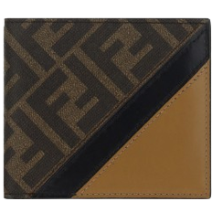Bomull Lommebøker Fendi Fabric and Leather Bifold Wallet - Brown