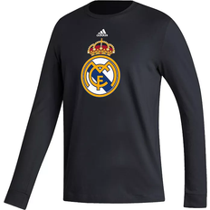 Real Madrid T-shirts adidas Men's Black Real Madrid Vertical Wordmark Long Sleeve T-shirt