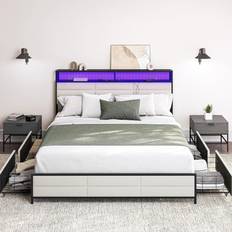Double Beds Bed Frames Belleze 014-HG-31060-Q-WHT