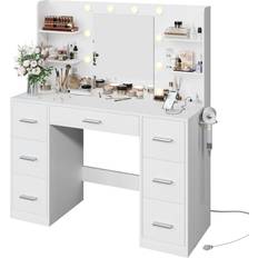 Yeshomy Vanity Desk 10 Lights with Mirror White Dressing Table 17.7x43.3"