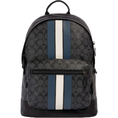 Coach West Backpack In Signature Canvas With Varsity Stripe - Gunmetal/Charcoal/Denim/Chalk