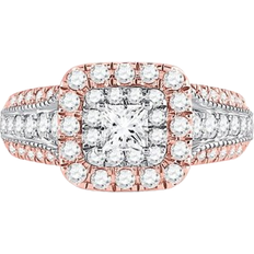 Wedding and engagement rings Two Tone Princess Halo Bridal Wedding Engagement Ring - Rose Gold/White Gold/Diamonds