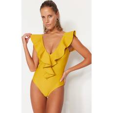 Gelb Badeanzüge Trendyol Collection Badeanzug Gelb Unifarben für Damen
