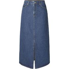 Skjørt på salg Selected Denim Midi Skirt - Medium Blue Denim
