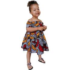 Voss Toddler Dress Kids African Traditional Style Short Sleeve Off Shoulder Ankara Princess 0-4 Years