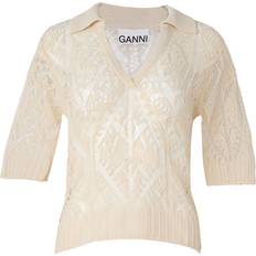 Ganni Clothing Ganni Egret Cotton Lace Polo Sweater