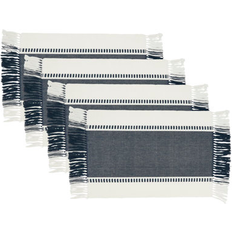 Fabrics Saro Tassel Trimmed Stripe Placemat Fabrics Blue