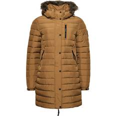 Superdry Outerwear Superdry Womens Faux Fur Hooded Mid Length Puffer Jacket Sandstone